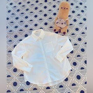 Classic Girls White Cotton Oversized Button Up Shirt (Size 12-13)
